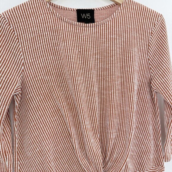 W5 Anthropologie Textured Stripe Twist Knot 3/4 Sleeve Blouse Size Sm, FLAWS - Picture 9 of 14